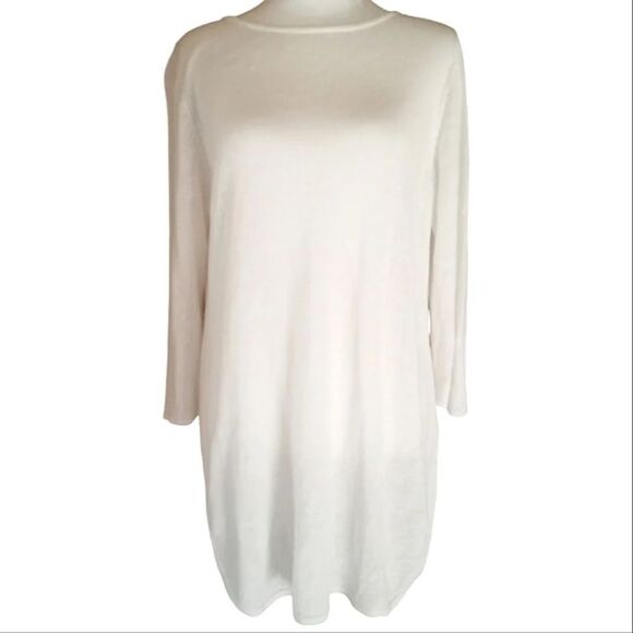 J. Jill White Loose Knit Cotton Linen Blend Pullover Tunic Sweater Size Medium - Picture 1 of 6